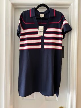 Tuckernuck Navy, White & Red Striped Polo-Style Knit Dress